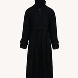 Wool Blend Belted Coat (Black)