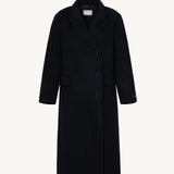 Notch Lapel Double-Breasted Coat (Black)